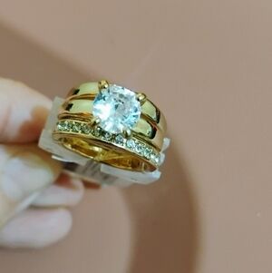Size 6 Gold-Tone Crystal Solitaire & Pavé Band Set